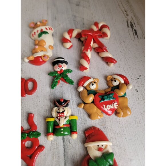 Vintage clay dough bear Santa candy cane mistletoe ornament Xmas set - Picture 3 of 7